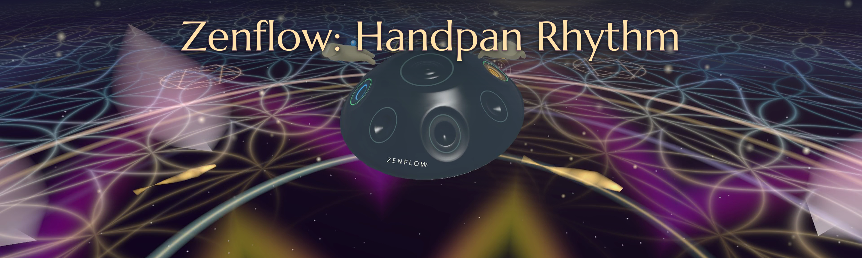 Zenflow handpan surrounded by a luminous world